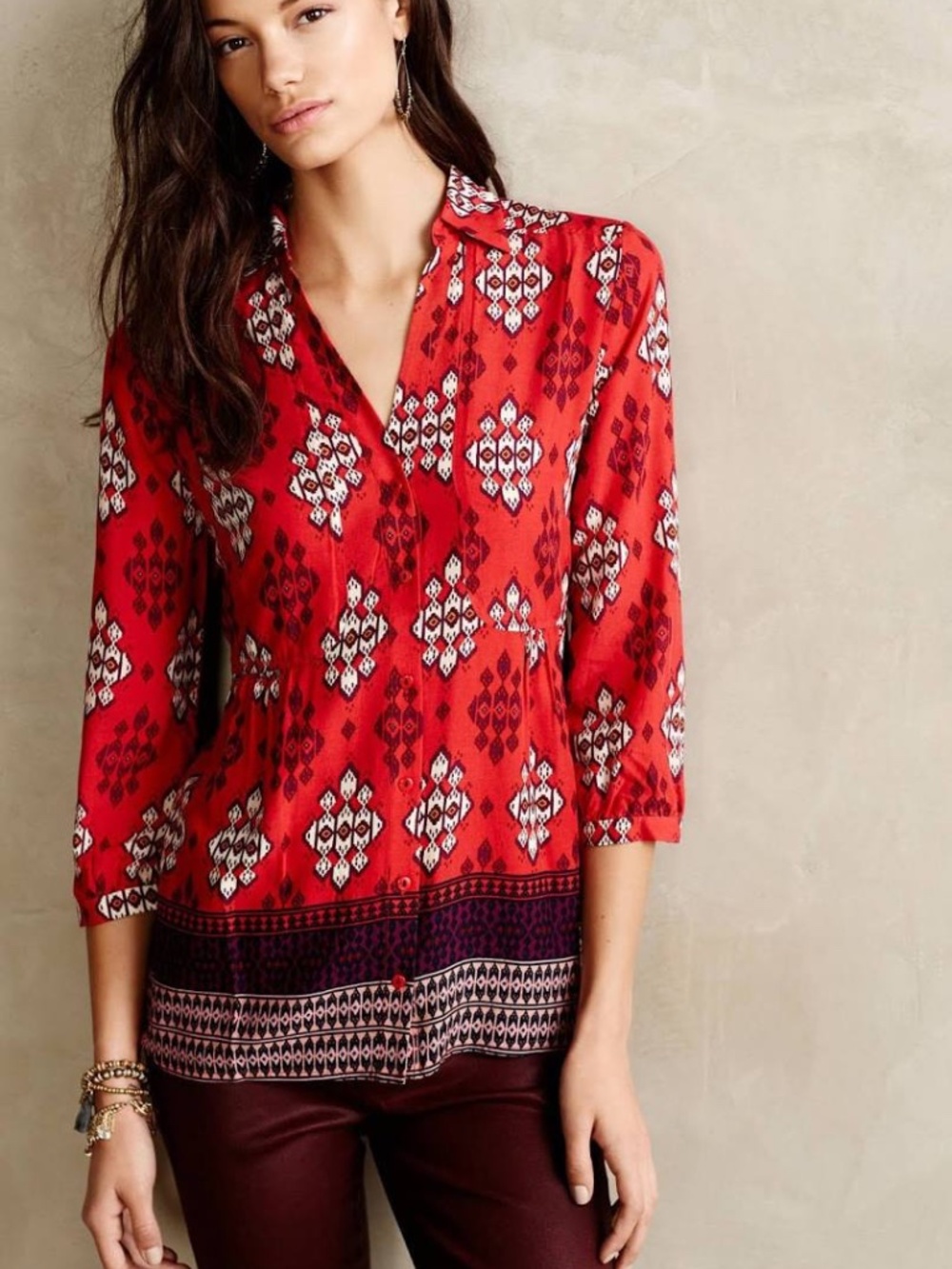 Maeve Woodland Walk Blouse Size 8 Anthropologie Red Boho Peasant Top